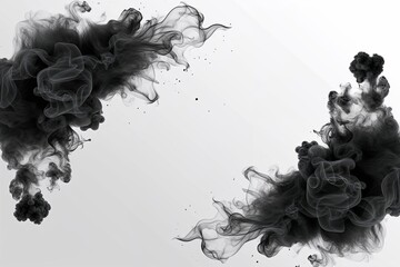 Wall Mural - explosive charcoal smoke burst border isolated on white background