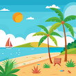 © Chayon Sarker - beach with palm trees vector illustration