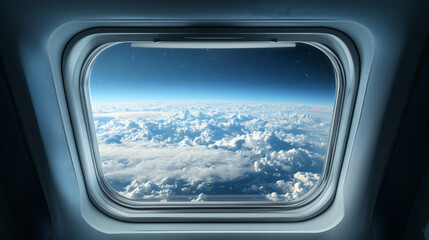 Aufkleber - Scenic view of clouds and earth from a spaceship window in space, with distant stars in sight