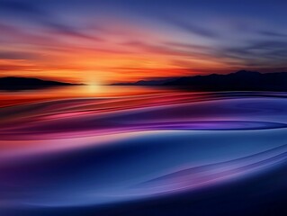 Wall Mural - Experience the serenity of a vibrant sunset over tranquil waters in a beautiful landscape scene