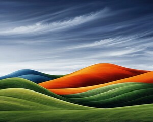 Wall Mural - vibrant landscape paints a serene horizon with rolling hills and colorful stripes