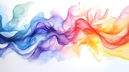 Wall Mural - Abstract Colorful Ink Waves Flowing Across White Background