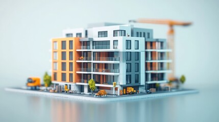 Aufkleber - A modern real estate development featuring stylish architecture. A crane is visible, indicating ongoing construction. The scene captures the essence of urban growth and development.