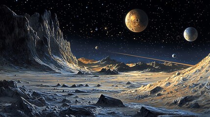 Wall Mural - A panoramic view of the vastness of space with planet galaxy