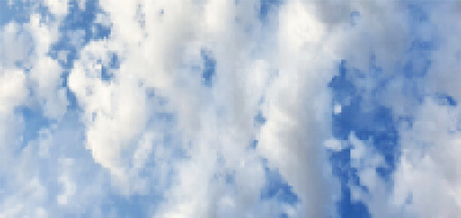 Wall Mural - a seamless pixel art design of fluffy white clouds against a bright blue sky. it has a retro, pixela