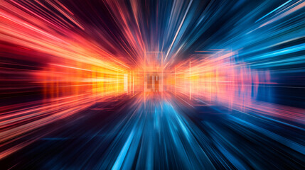 Aufkleber - Vibrant orange and blue lights create a sense of speed and motion in an abstract digital background