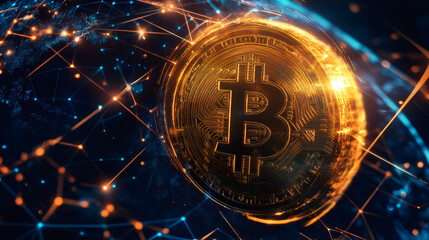 Leinwandbilder - Golden bitcoin symbolizing the expanding and interconnected world of cryptocurrency in global finance