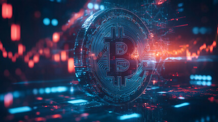 Leinwandbilder - Bitcoin cryptocurrency displaying financial data on digital charts background, representing investment in cryptocurrency, blockchain technology, and decentralized finance