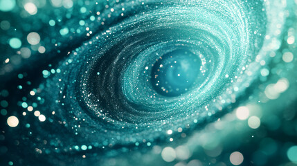 Poster - Abstract turquoise vortex swirling amidst sparkling particles, creating a mesmerizing cosmic scene of energy and motion