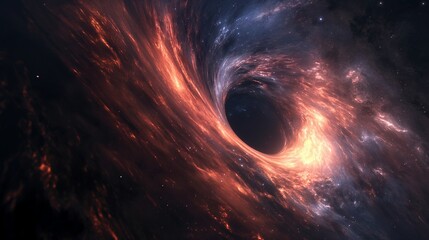 Wall Mural - black hole pulling inside glowing cosmic material image. light swirl around void in dark space photo