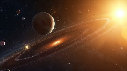 Wall Mural - planet over concentric galaxy core image. amazing cosmic bodies cluster at bright light photography 