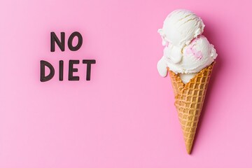 Wall Mural - NO DIET DAY creamy title design featuring melting ice cream, symbolising indulgence, freedom from restrictions, and the joy of enjoying treats guilt-free