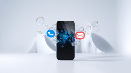 Phone chat, communication, message application. People pop out from phone and talk, Blank Clay Smartphones Mockup
