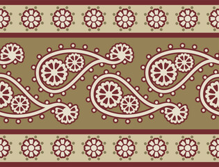 Wall Mural - Vector seamless floral ethnic frieze. Ornamental motifs in Eastern, Arabic, Oriental style. Retro wedding backgrounds, page decorations, damask, carpet, tile, embroidery patterns.