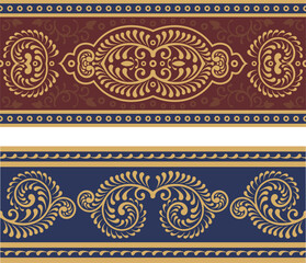 Wall Mural - Vector seamless floral ethnic friezes set. Ornamental motifs in Eastern, Arabic, Oriental style. Retro wedding backgrounds, page decorations, damask, carpet, tile, embroidery patterns.