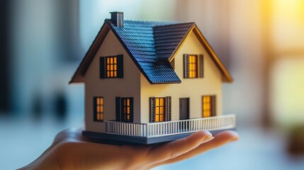 Aufkleber - A person holds a small model of a house in hand, symbolizing the growing trend of real estate investment.