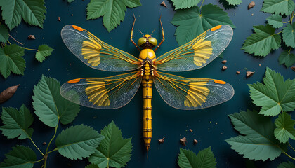 Wall Mural - glittering damselfly texture seamless pattern with realistic designs in natural colors