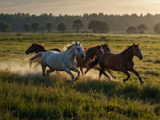 Wall Mural - Horses galloping in fields.