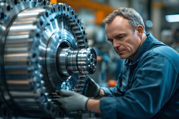 Poster - Modern mechanic expertly repairs intricate machinery in busy workshop