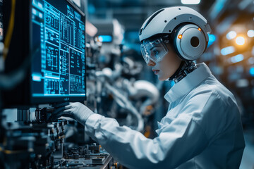 Poster - Modern production line operator working in advanced manufacturing facility