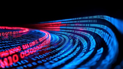 A 3D rendering of a digital binary code matrix background representing scientific technology data, illustrating connectivity, complexity, and the data deluge of the modern digital era.