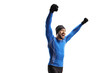 © Ljupco Smokovski - Man running with gloves and headband and gesturing happiness