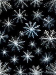 Sticker - Large snowflakes shimmering on a black background.