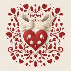 Wall Mural - Valentine's card with doves and hearts