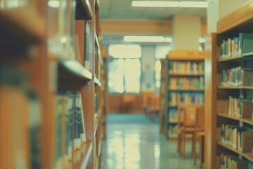 Wall Mural - Blurred college library interior for education resources concept.