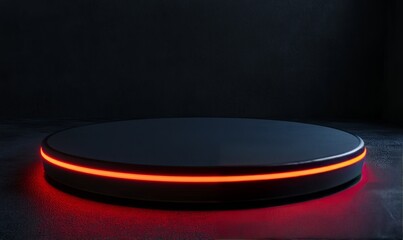 Wall Mural - a black circular platform with a glowing red ring around the edge, against a dark background