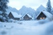 © Maelgoa - Blurred snowy village, rustic house in back, clear snow in front for product display, cold winter atmosphere, realistic resolution 4