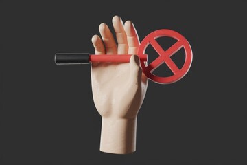 Aufkleber - A hand holding a red circle with a cross  symbolizing prohibition or cancellation