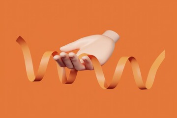 Leinwandbilder - A 3D rendered image of a hand gently holding an orange ribbon  symbolizing care and support