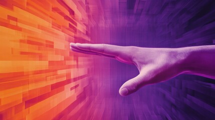 Wall Mural - A hand reaches towards a vibrant digital interface, blending reality with technology, AI