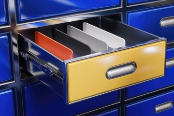 Leinwandbilder - Open file cabinet drawer revealing color coded file dividers