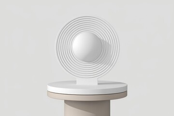 Aufkleber - Abstract 3D render of a white concentric circle sculpture on a beige pedestal