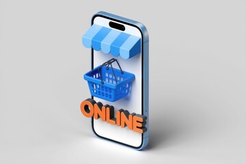 Aufkleber - Convenient online shopping with smartphone and shopping basket.