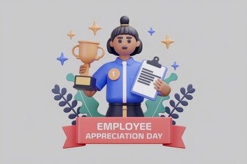 Aufkleber - 3D illustration of an employee receiving an award on Employee Appreciation Day