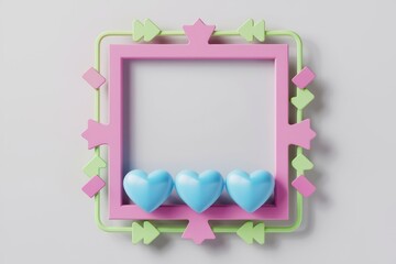 Aufkleber - Three light blue hearts in a pastel pink and green frame