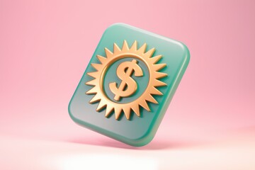 Aufkleber - Teal button with gold sunburst and dollar sign symbolizing prosperity