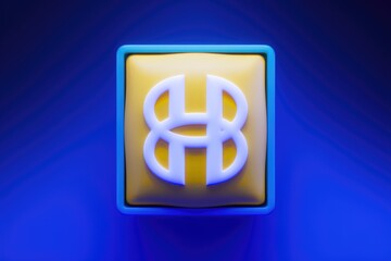 Fototapete - A vibrant yellow button with a white  stylized 'H' inside a blue frame