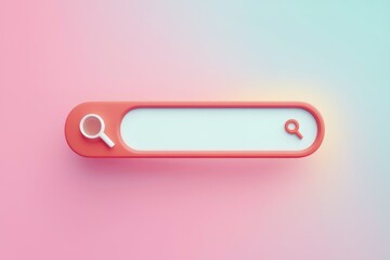 Poster - 3D coral search bar with magnifying glass icons on gradient background