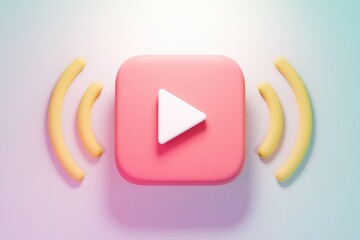 Aufkleber - A 3D render of a pink play button with yellow wifi signals  symbolizing online video streaming