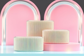 Aufkleber - Elegant pastel pink and gold cylindrical podiums  perfect for product display or branding