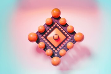 Poster - Abstract 3D render of a stylized CPU or microchip with orange spheres