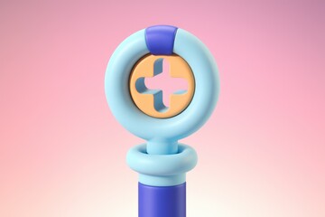 Poster - Abstract 3D rendering of a pastel colored plus symbol on a stand