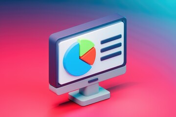 Aufkleber - 3D render of a computer screen displaying a pie chart and menu