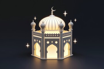 Aufkleber - Illuminated 3D model of a mosque  glowing softly against a dark background
