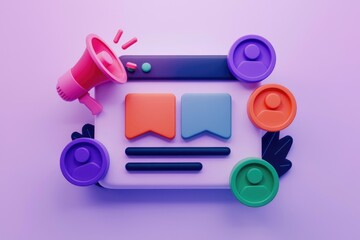 Aufkleber - 3D illustration of content marketing strategy  showcasing website promotion and user engagement