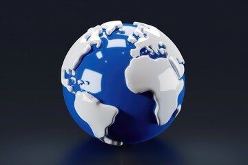 Poster - Stylized 3D model of Earth  blue globe with white continents  simple design